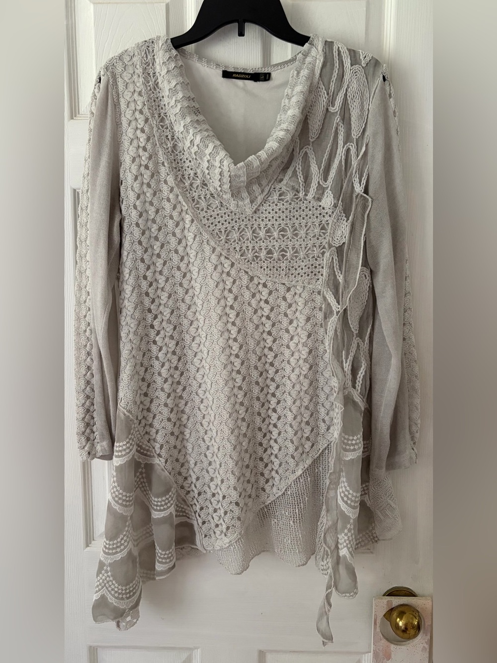 Radzoli Lace Crochet Cowl Neck Tunic - Light Gray